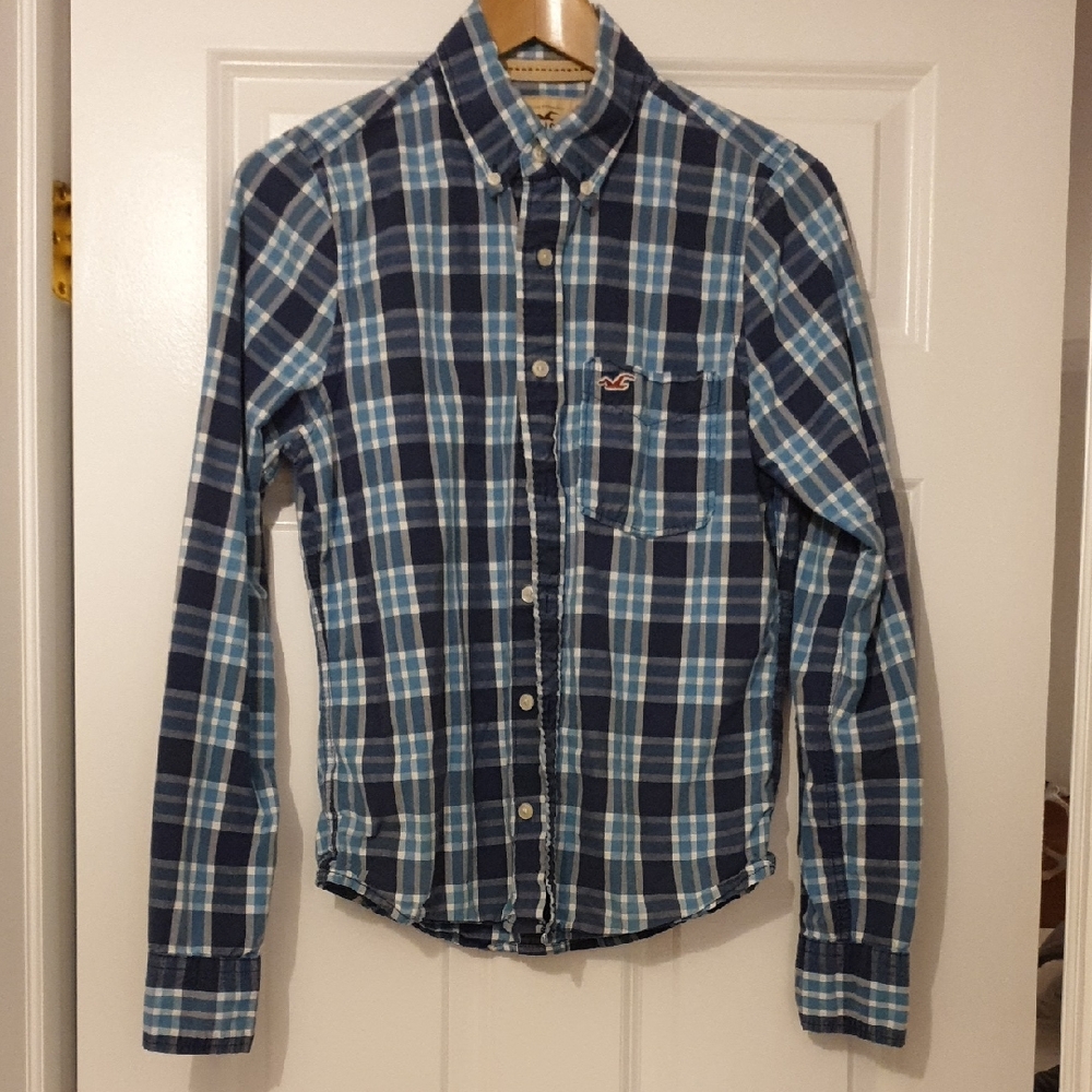 Hollister Plaid Button Down Shirt Size Small blue